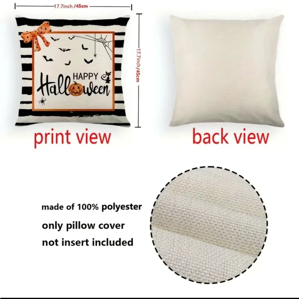 1 Pc‎ Happy Halloween Square Cushion Cover, Fall Zipper Single-sided Printed Pi